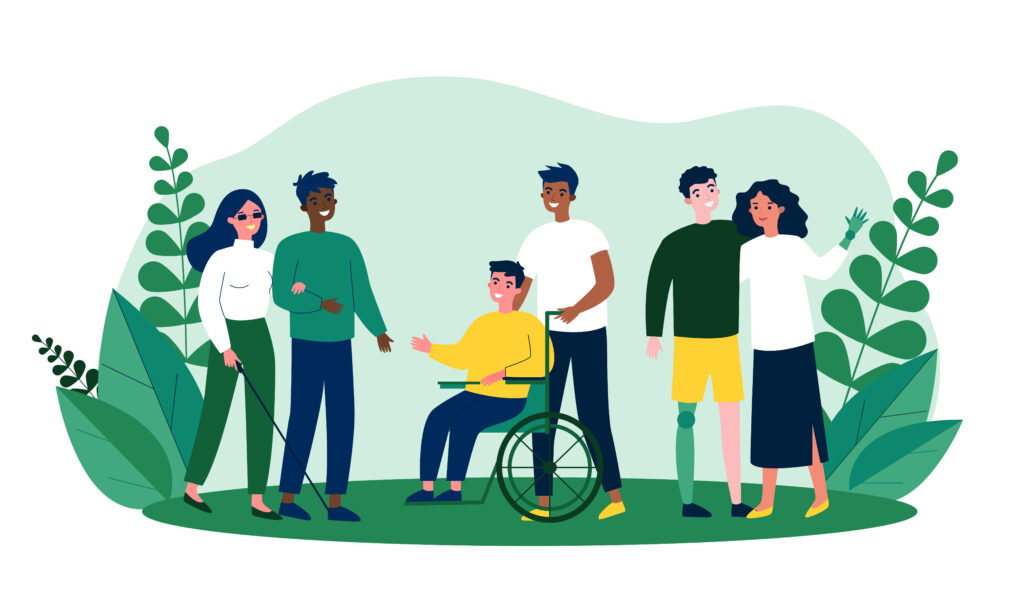 Illustration of a diverse group of people with disabilities. 