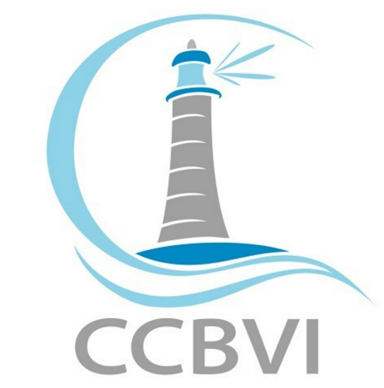 CCBVI Logo, showing a gray and blue lighthouse